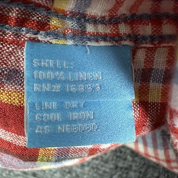 J McLaughlin Linen Shirt Mens XL Red Blue Plaid Gramercy Button Up Casual - Picture 8 of 10